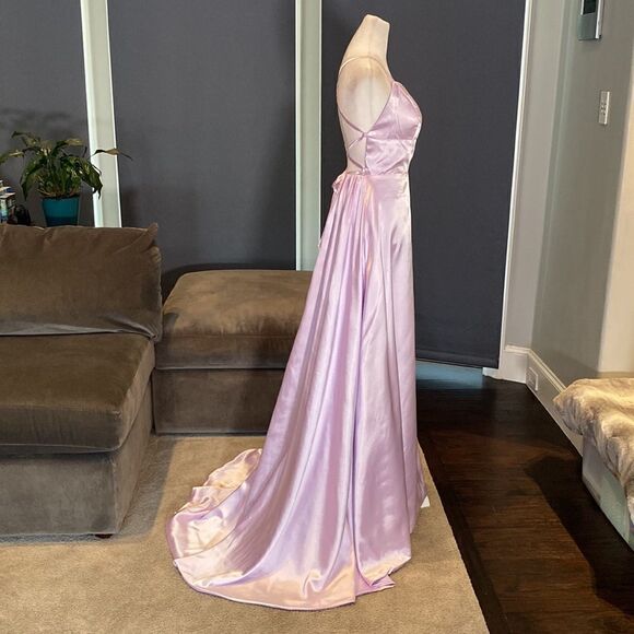 Women’s Purple Full Length Prom Party Dress with Criss Cross Back Ties Size 2 - Picture 7 of 10
